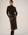 Rok midi-lengte van Oscar in vegan leather, kleur chocolate bruin.