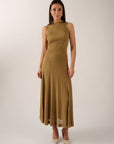 Oscar The Collection Luca skirt olive lange midi rok in glanzende viscose.
