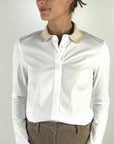 Peserico S06946J0 blouse met beige kraag – Wit