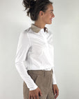 Peserico S06946J0 blouse met beige kraag – Wit