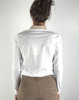 Peserico S06946J0 blouse met beige kraag – Wit