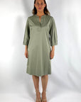 Peserico - S02662 | 035 – Populin-Kleid mit V-Ausschnitt – Khaki