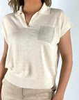 Peserico - S99758F12 | A42 - Pullover mit Polokragen und Einstecktuch - Ecru