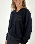 Peserico trui met V-hals in wol, zijde en cashmere – Universe Blue