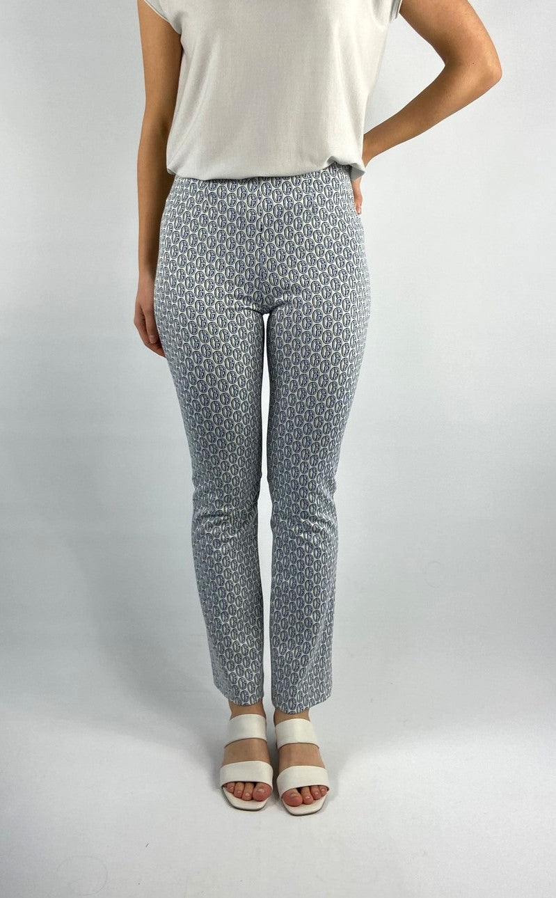Damesbroek van Seductive met elegant jacquard-motief in blauw-wit