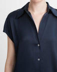 Vince - V968412709 - Ärmelloses Seidenpoloshirt - Küstenblau