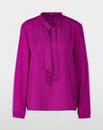 Volantblouse van Marccain met vloeiende pasvorm, lange mouwen, sierknoop en kraag met split en overslagdetail