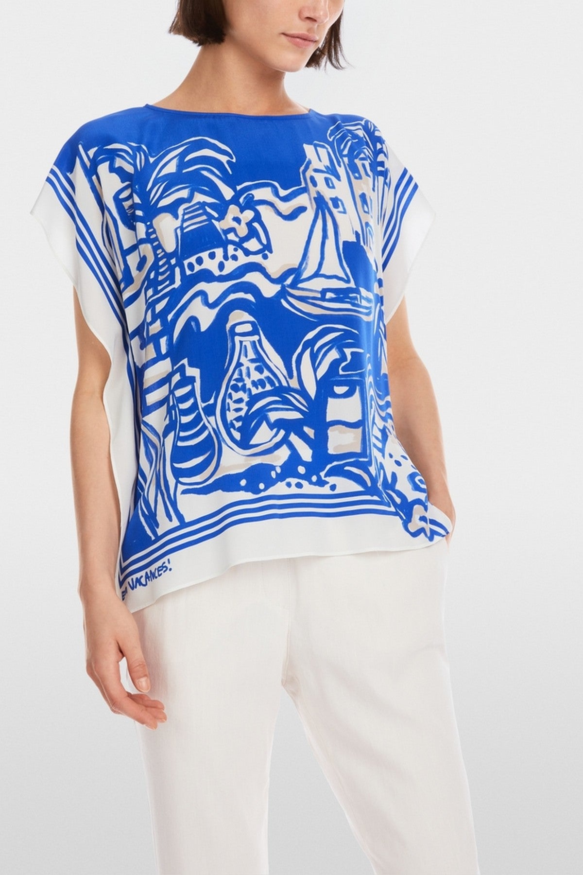 Marc Cain - YC 55.24 J67 | 366 - Bloes mouwloos dessin - gentian blue