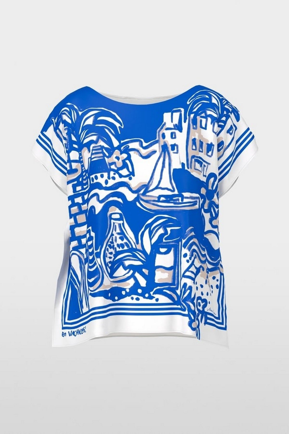 Marc Cain - YC 55.24 J67 | 366 - Bloes mouwloos dessin - gentian blue