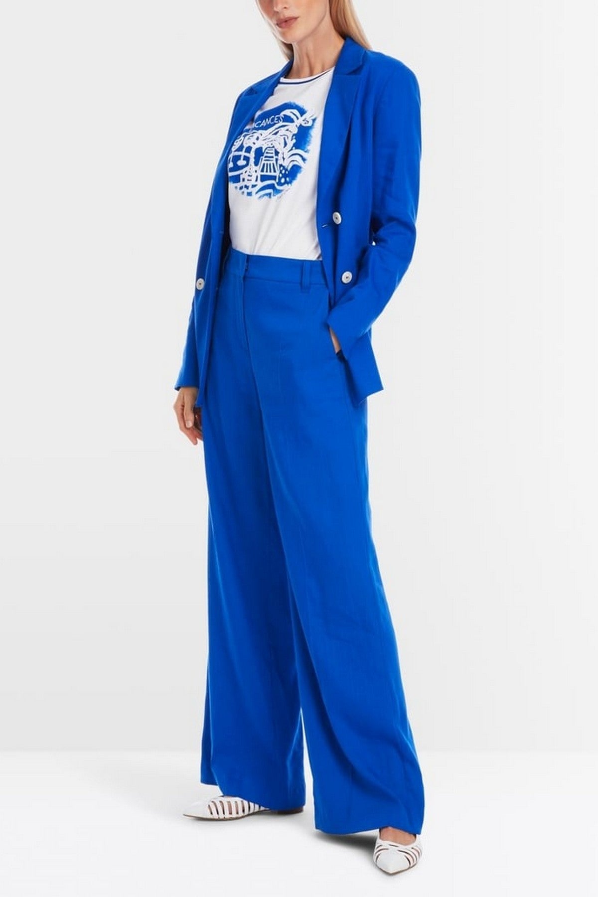 Marc Cain - YC 81.60 W70 | 366 - Broek wijd linnenmix - gentian blue