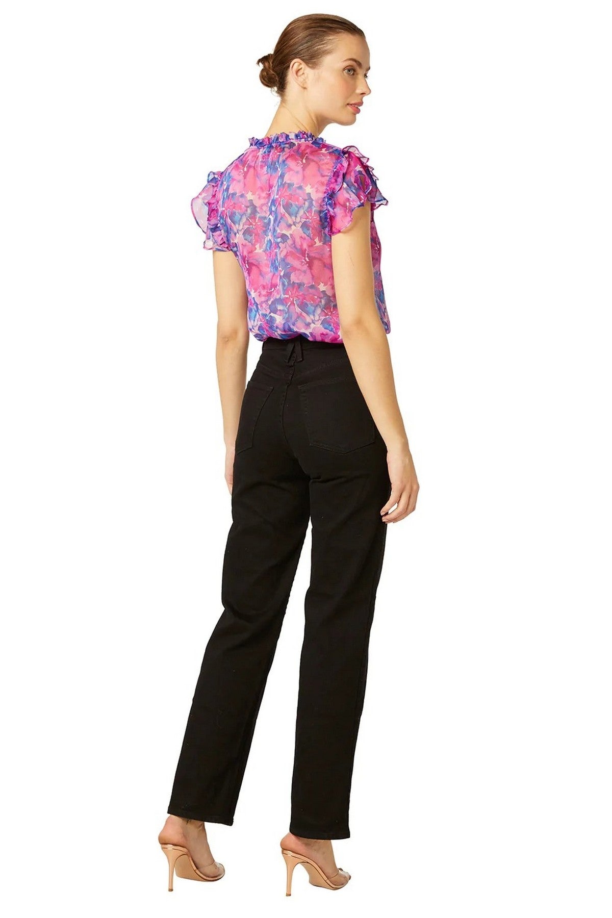 Misa Los Angeles - Basia - Top ruffles watercolor - fuschia blauw