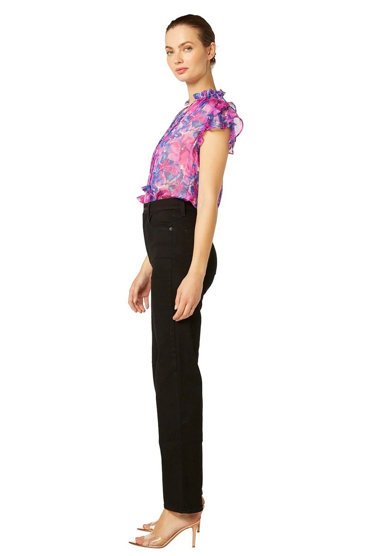 Misa Los Angeles - Basia - Top ruffles watercolor - fuschia blauw