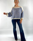 MAI - Pull 100% handmade marine - ecru blauw