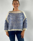 MAI - Pull 100% handmade marine - ecru blauw