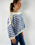 MAI - Pull 100% handmade marine - ecru blauw