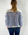 MAI - Pull 100% handmade marine - ecru blauw