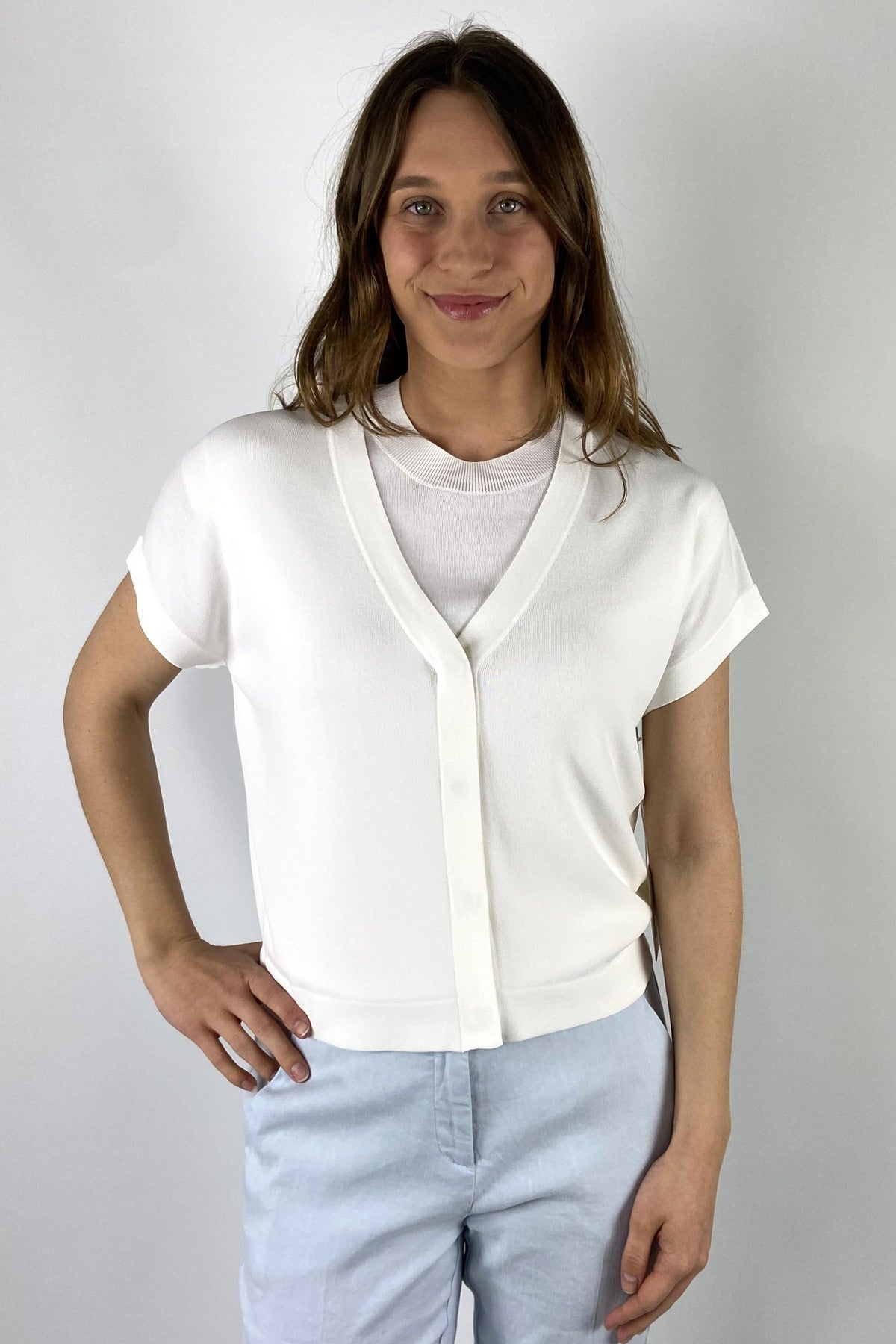 15071 1384 FFC kort vest kalkwit korte mouwen viscose kwaliteit met V-hals