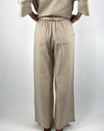 FFC - Wijde Linnen Broek met Elastische Tailleband - Sand - 15412 | 1080