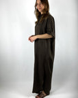 FFC - Maxidress 100% linnen - Chocolat - 15415