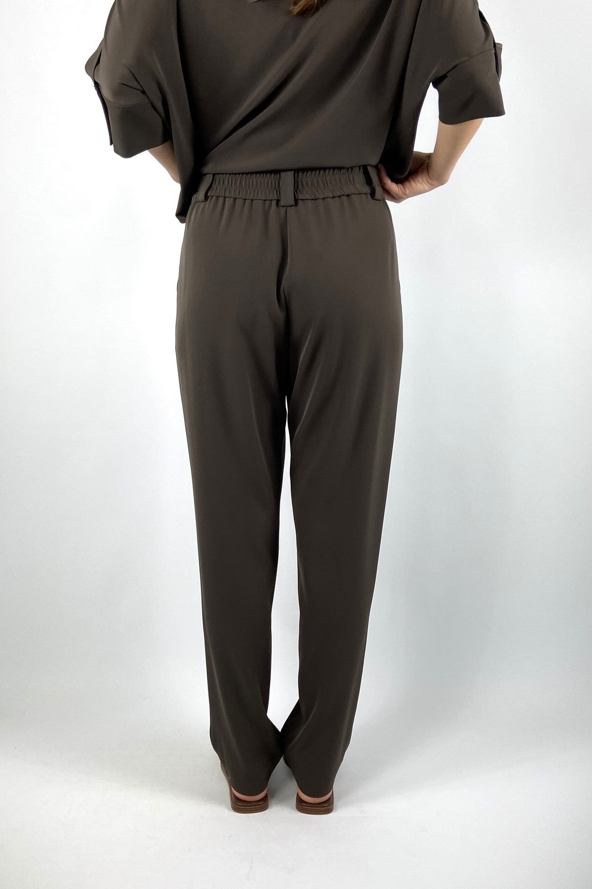 FFC 15473 Broek Crêpe met Elastische Tailleband Tonka Chocolat