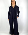 Nineto9 - Pantalon large à taille élastique - Marine - 240M