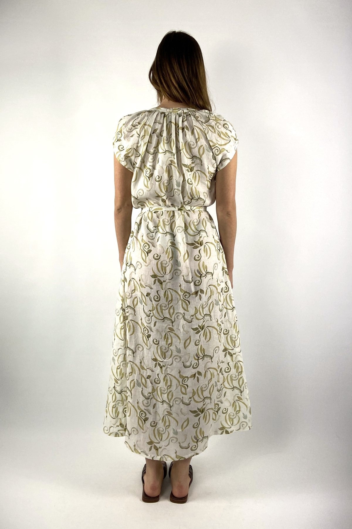 Hemisphere - Linnen lange jurk Resy - Wit Groen