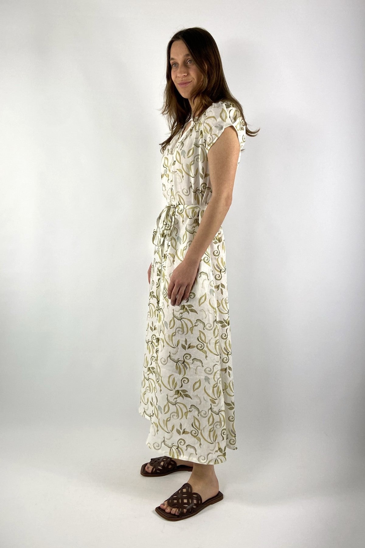 Hemisphere - Linnen lange jurk Resy - Wit Groen