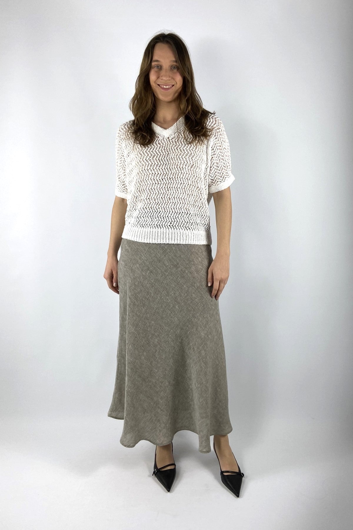 Hemisphere - Trui V-Hals Halflange Mouw - Wit