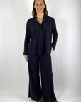 Nineto9 - Chemisier coupe A avec patte de boutonnage cachée - Navy - 599L