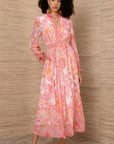 5ZLG660M: Roze lange chiffon maxi-jurk met exclusieve print van Hale Bob model Bertille.