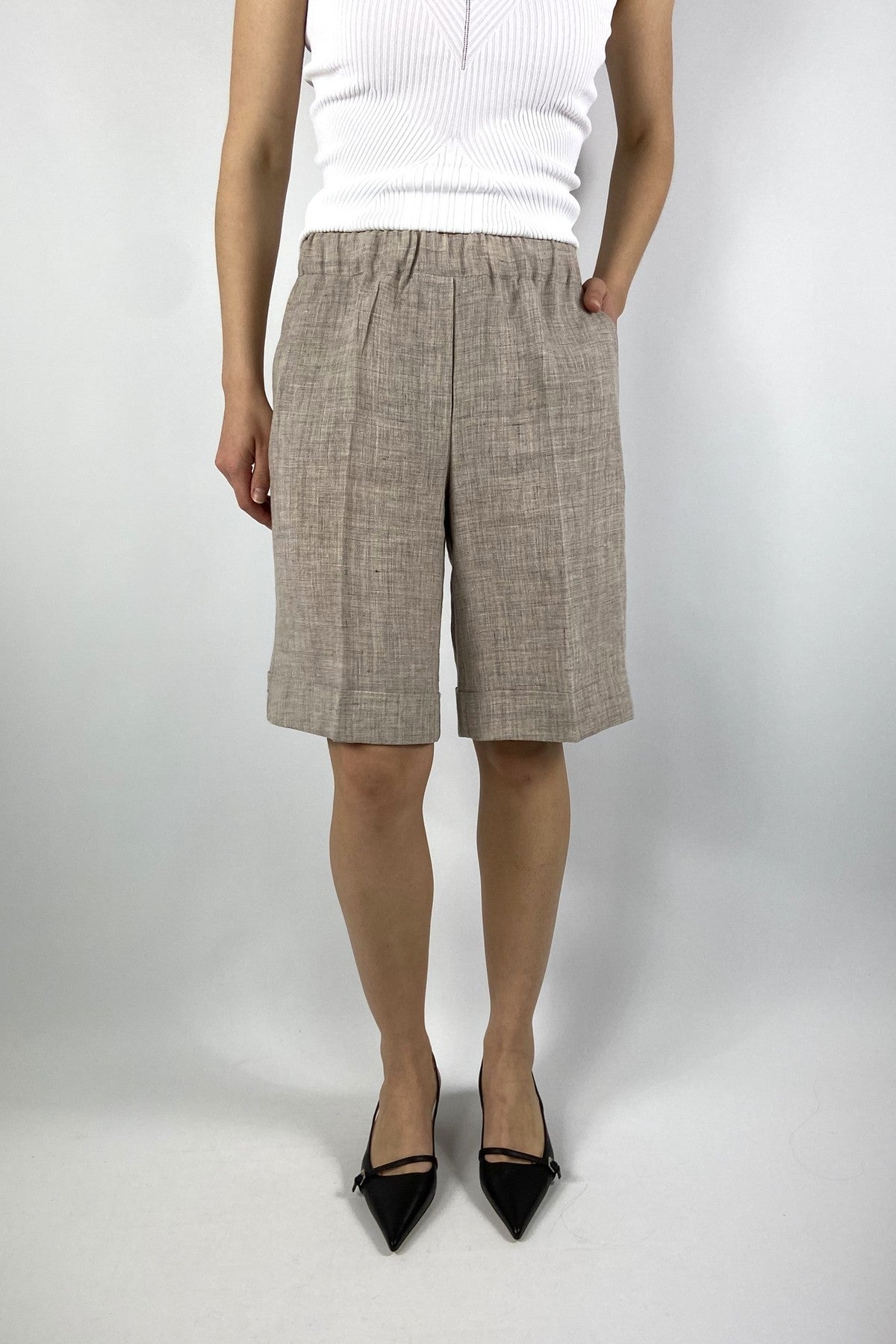 62776 8 D.Exterior dames short linnen chiné kwaliteit klei zakelijke stijl