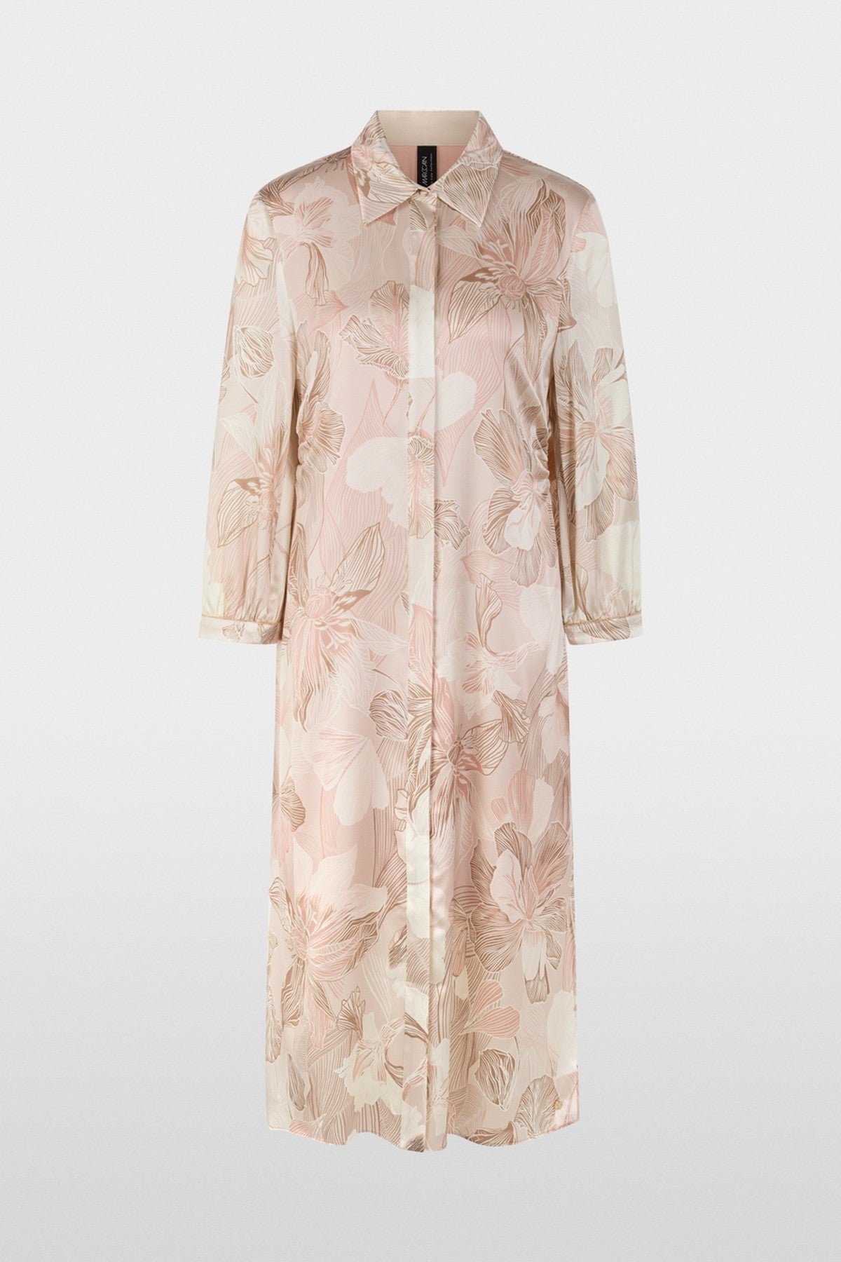 Blousejurk van zijde met elastaan, bloemenprint en subtiel plooitje in de taille. Tijdloos en elegant, met 3/4-mouwen en overhemdkraag.