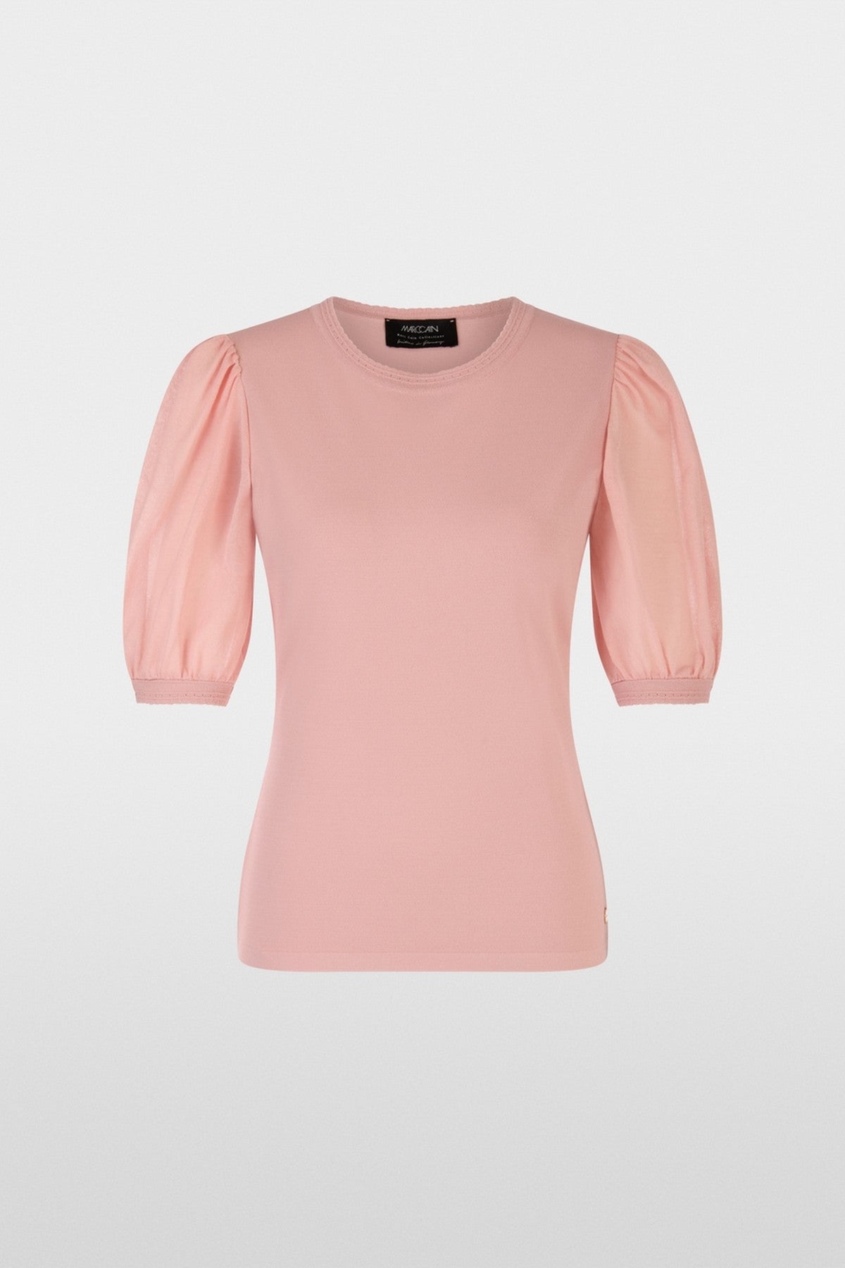 Trui met halflange pofmouwen van viscose-stretch, semitransparante katoenkrepp en vrouwelijke snit. 