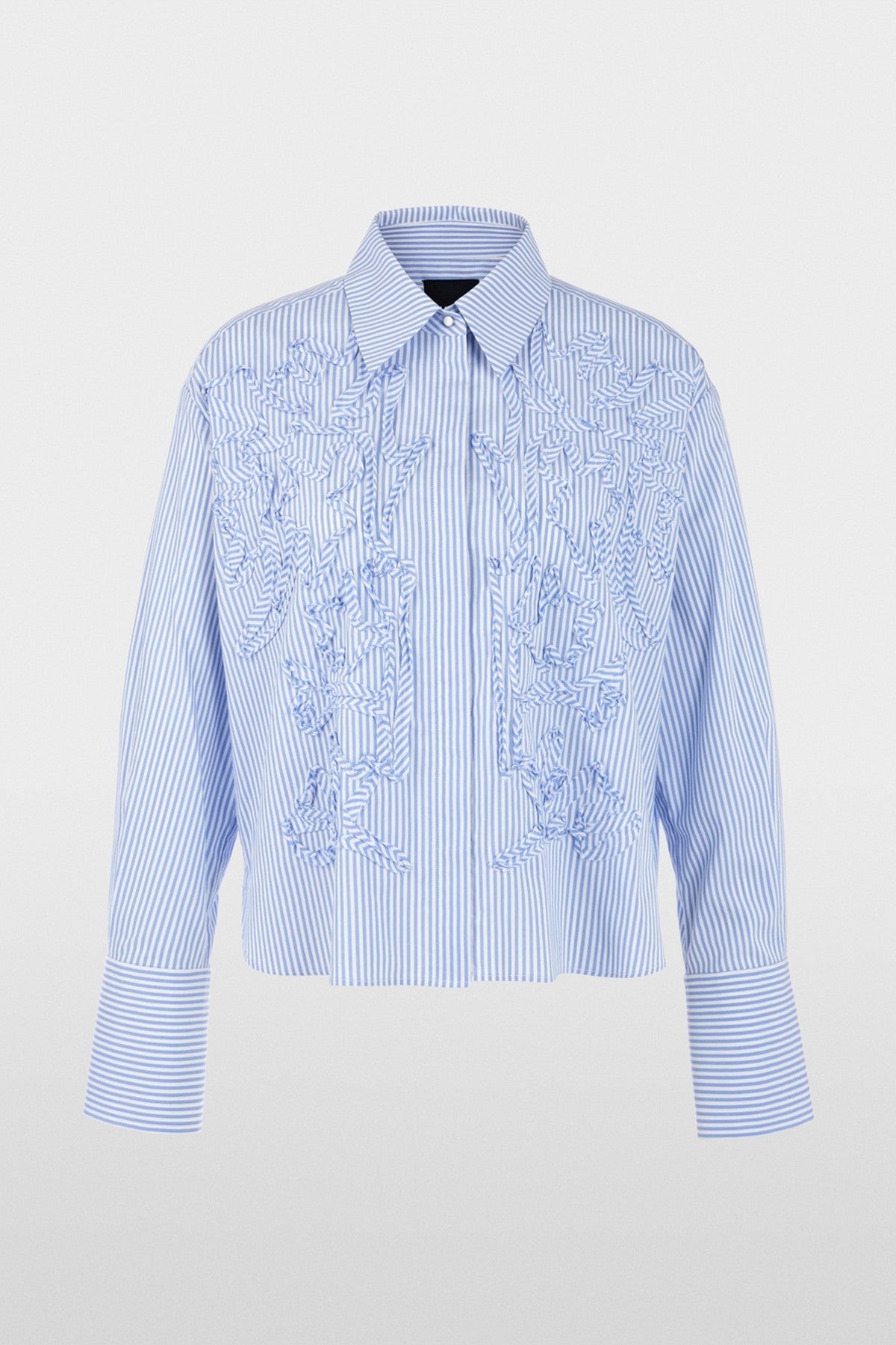 AC 51.27 W59 col 319 Marc Cain gestreepte bloes met bloemdetails in magical blue