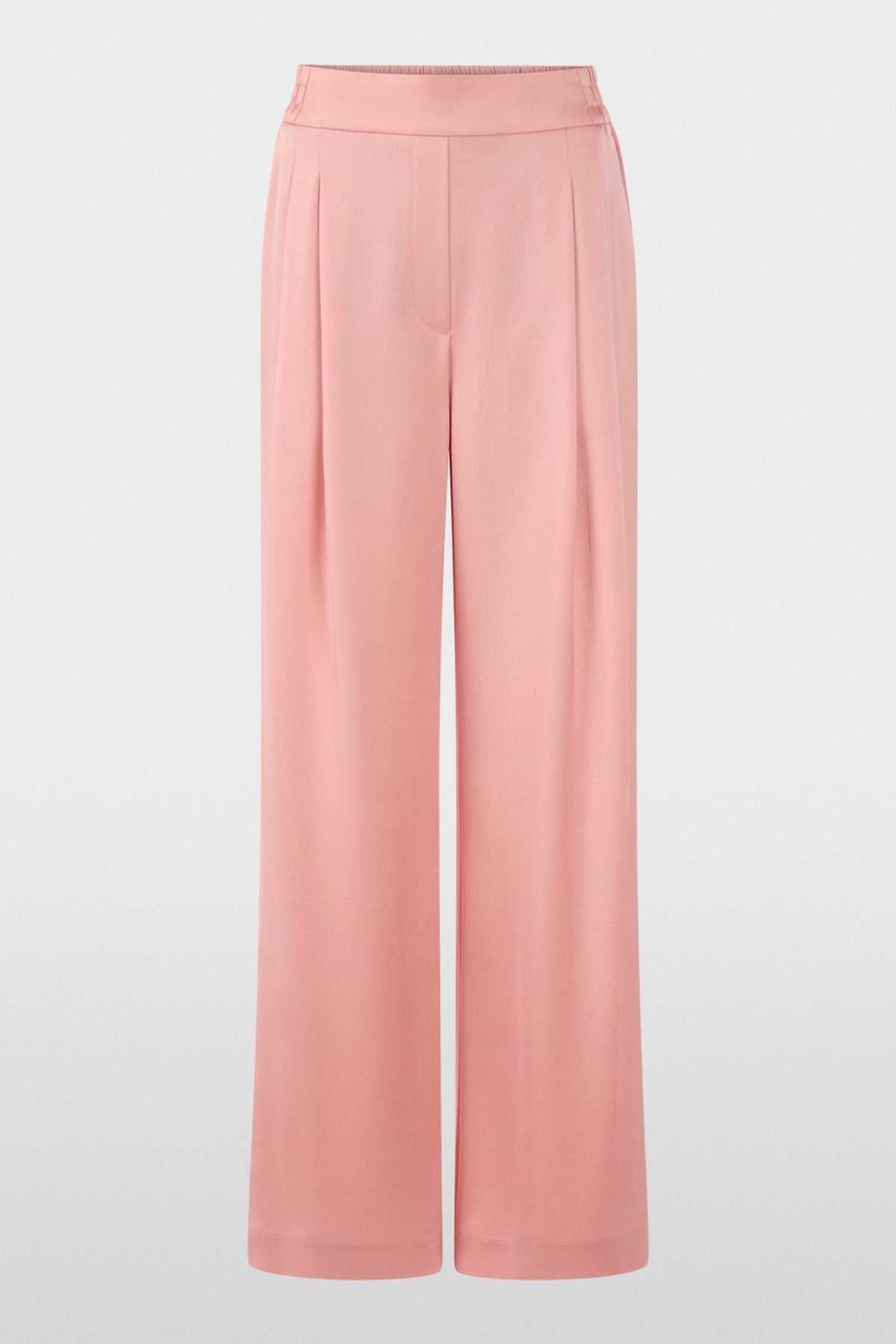 Wijde satijnen instapbroek WEDI met bandplooien, brede tailleband en extra lange pijpen. Elegant en soepel vallend.