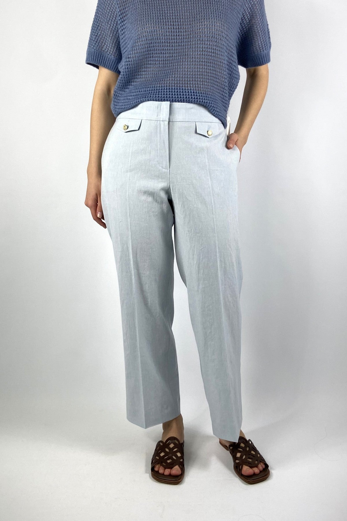 095321 6352 Seductive Alara rechte broek hemelsblauw met goudkleurige knopen