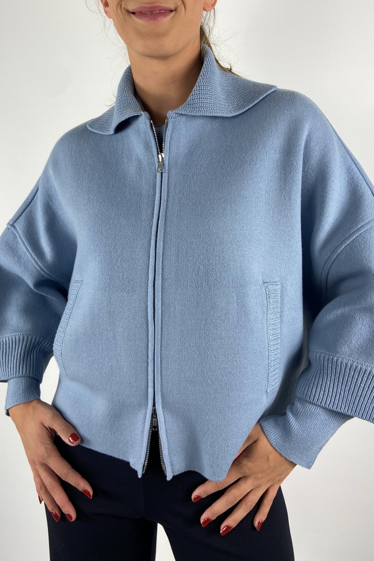 Anneclaire D1822 capevest met rits – Doveblauw