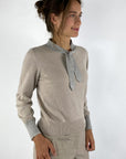 Anneclaire - D1869 | 733 - Trui met strik bicolor - GRIJS BEIGE