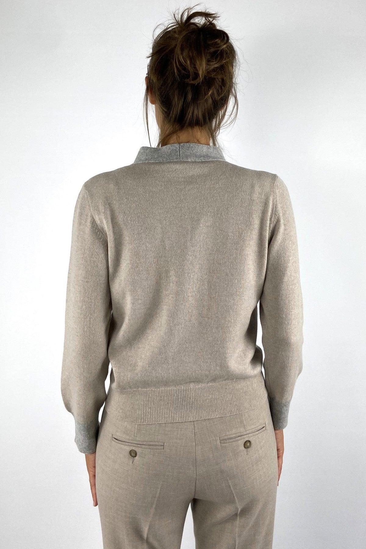 Anneclaire - D1869 | 733 - Trui met strik bicolor - GRIJS BEIGE