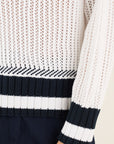 Anneclaire V-hals Pull met Marine Bicolor Streep - Wit - D1535