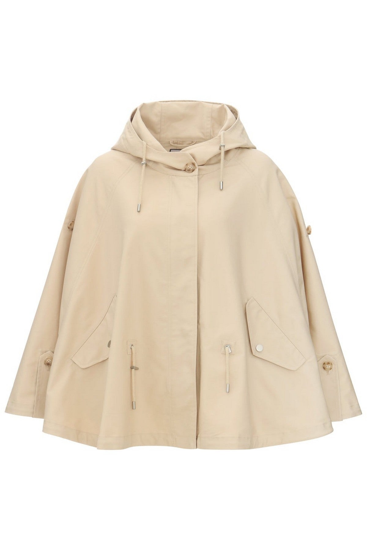 BJ20255 Urbancode cape met ritssluiting en trekkoorden detail in vanilla beige.