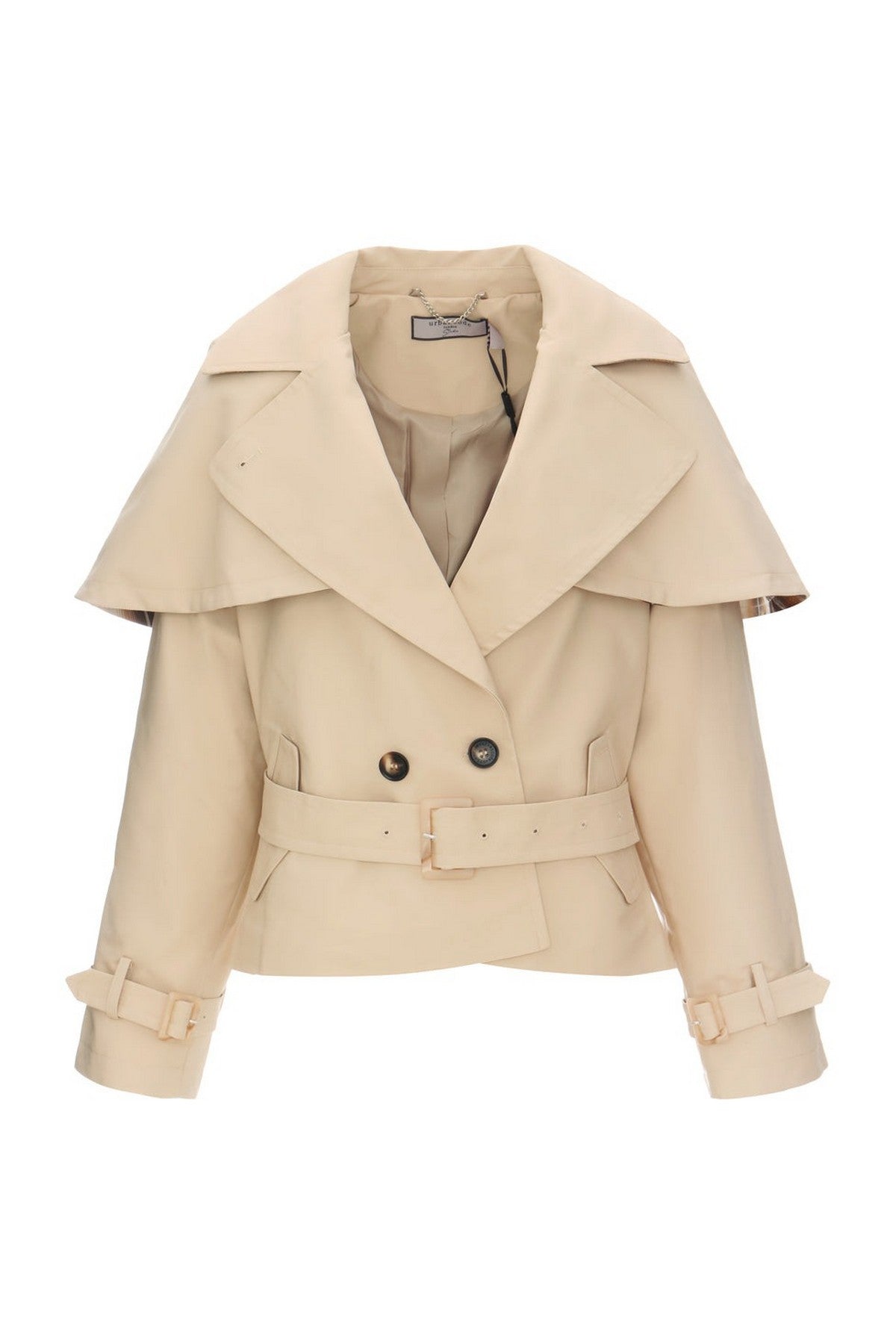 BJ20302 Urbancode korte anorak trench jacket met afneembare cape in vanilla.