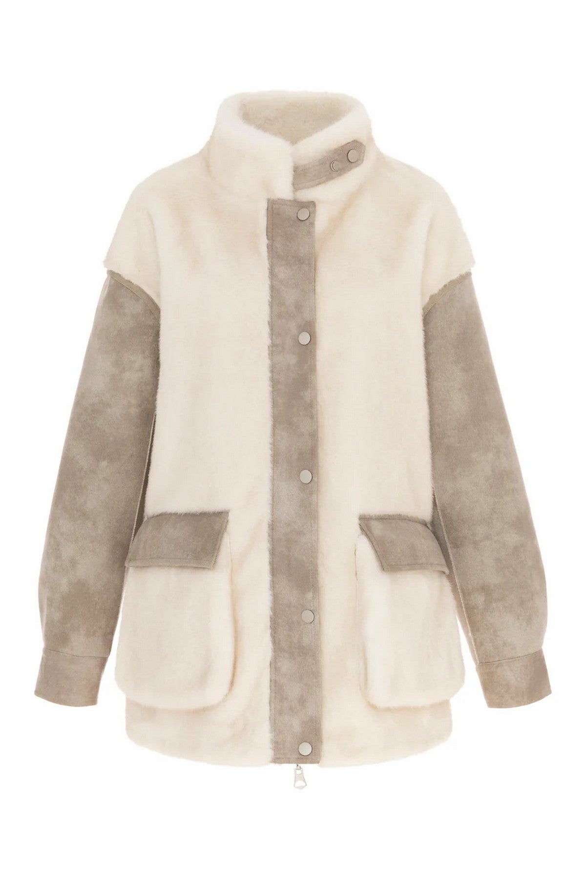 Urbancode reversible mantel BJ20368 in Cashew Cream met opstaande kraag