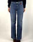 Cambio wide-leg jeans in Medium Blue met hoge taille en comfortabele stretchdenim