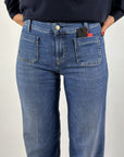 Cambio wide-leg jeans in Medium Blue met hoge taille en comfortabele stretchdenim