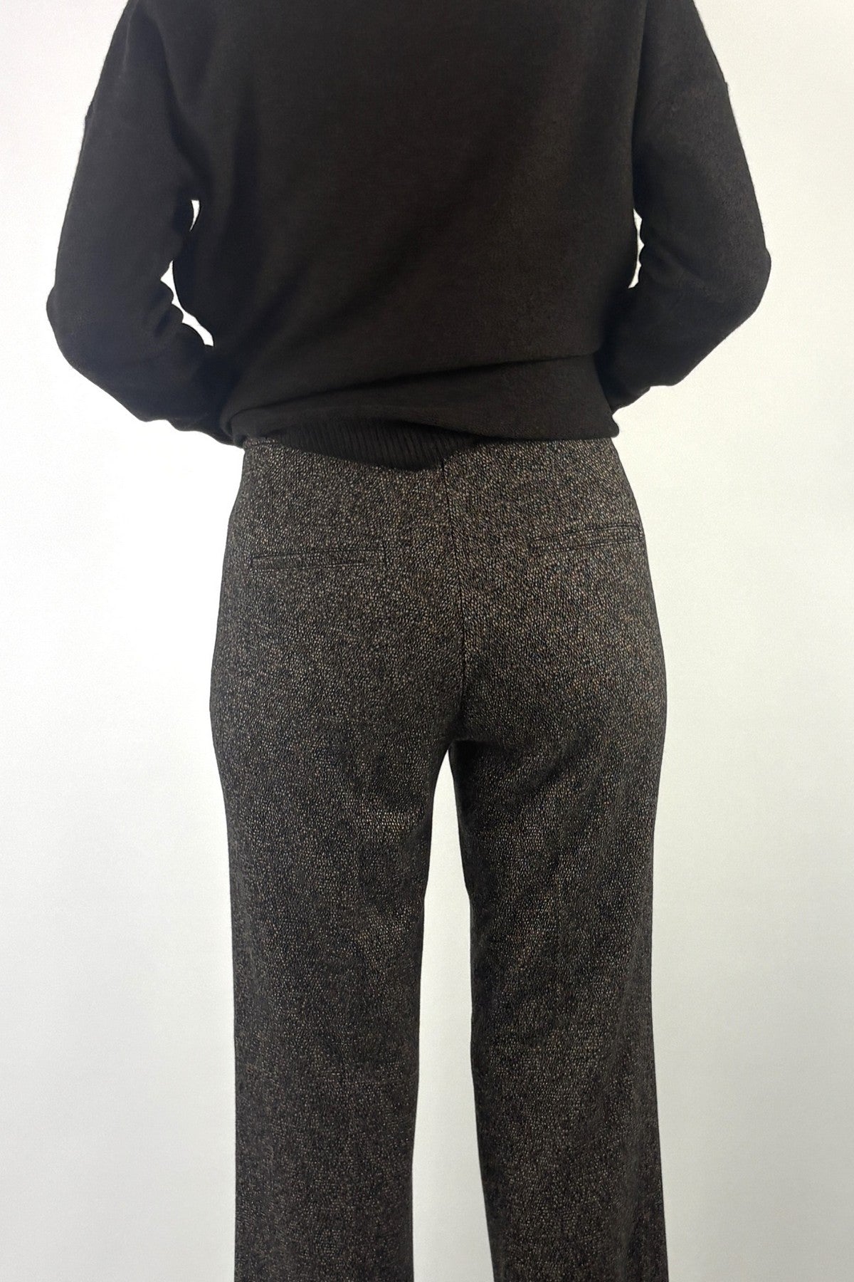 Cambio Ava Utility broek in tweed jersey met wijde pijpen – Black Olive