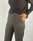Cambio Ava Utility broek in tweed jersey met wijde pijpen – Black Olive
