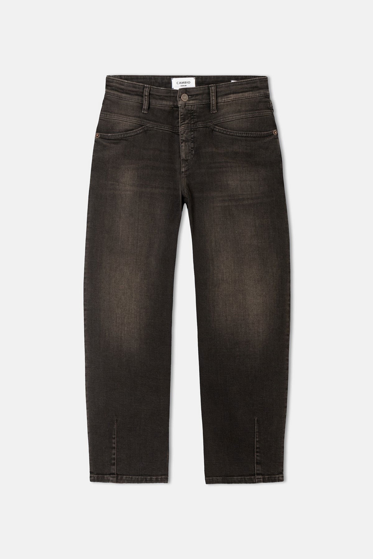 Cambio ELIN Barrel Jeans in Authentic Lefthand Black Black Denim met high waist en cropped 27 inch pasvorm