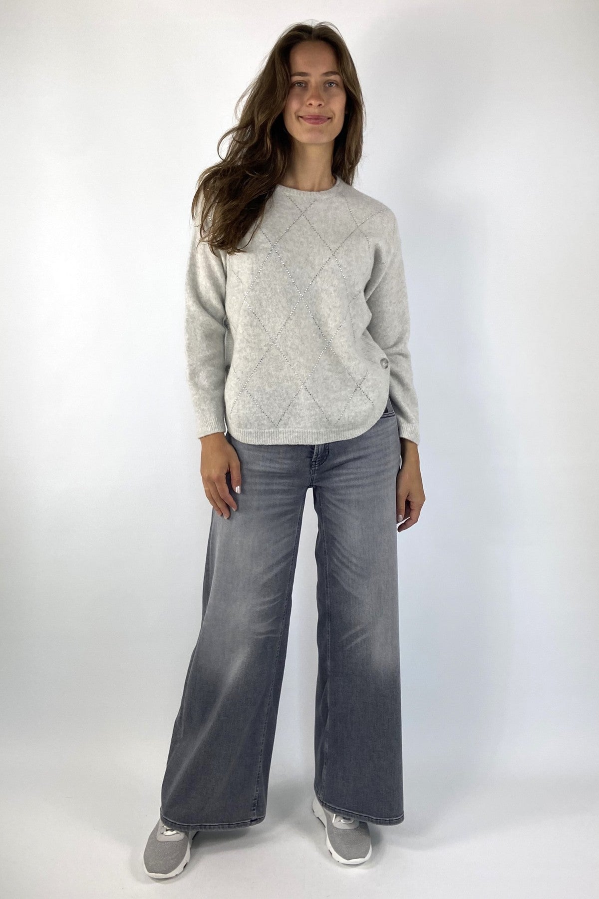 Grijze jeans van Cambio, model Palazzo cropped.