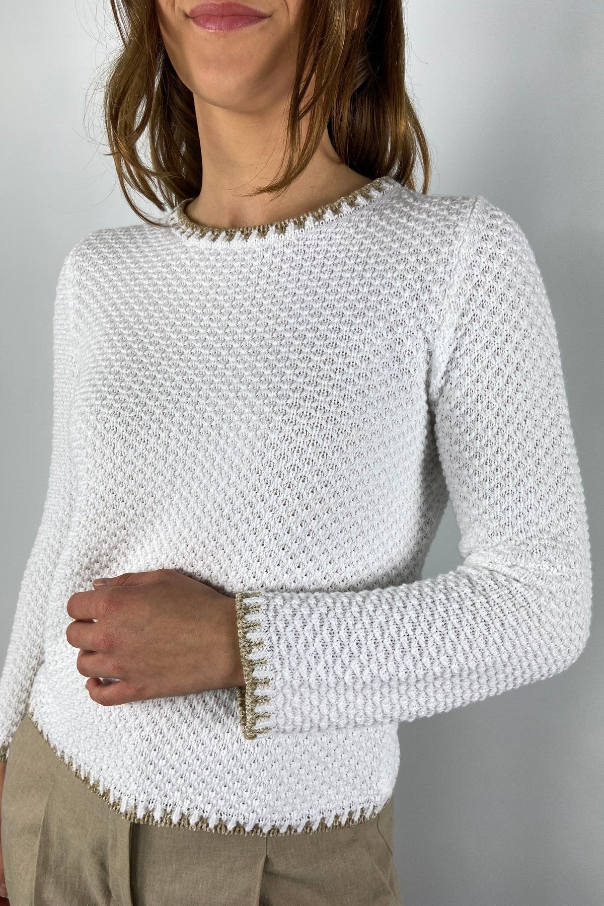 D1584 201 Anneclaire dames pull 100% katoen ecru beige grof geweven structuur